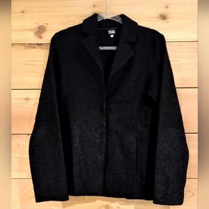 Eileen Fisher Black Textured Blazer Jacket  Medium Virgin Wool Blend